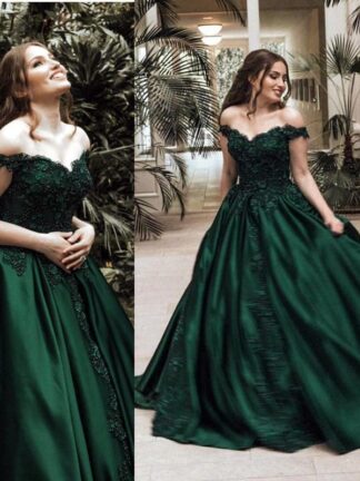 Купить Arabic Dark Green Ball Gown Evening Dresses Formal Elegant Off Shoulders Appliqued Sequined Satin Long Pageant Prom Gowns BC0009