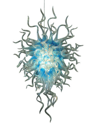 Купить Pendant Lamps Handmade Blown-Glass Chandeliers Pendant-Light LED Trending Crystal Chandelier for Living Room Blue and Clear Glass Art Lighting