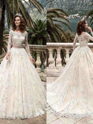Купить 2019 Designer Full Sleeves Lace Wedding Dresses Vestidos De Noiva Pricess Ball Gown Wedding Dress Custom Made Vintage Bridal Gowns BA4103