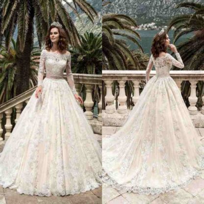 Купить 2019 Designer Full Sleeves Lace Wedding Dresses Vestidos De Noiva Pricess Ball Gown Wedding Dress Custom Made Vintage Bridal Gowns BA4103