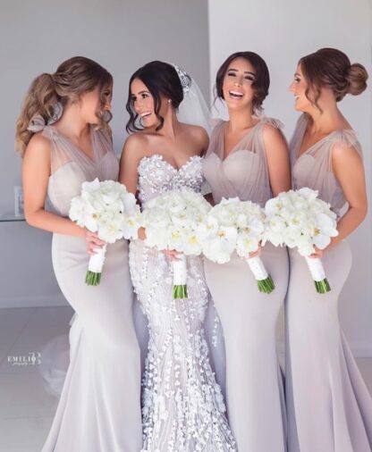 Купить 2020 New Elegant Mermaid Long Bridesmaid Dress For Wedding Party Chiffon Floor Length Western Country Guest Maid of Honor Gowns