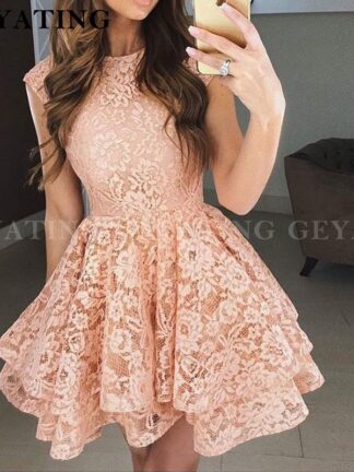 Купить 2020 Blush Pink Lace Puffy Short Homecoming Dresses A Line Burgundy Graduation Dress Tiered Red Mini Dress for special occasion Prom Gowns