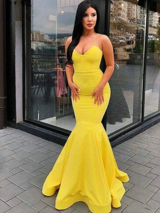 Купить 2022 Yellow Robe De Soiree Mermaid Dresses Sweetheart Satin Backless Sexy Long Prom Gown Evening Praty For Women