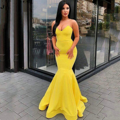 Купить 2022 Yellow Robe De Soiree Mermaid Dresses Sweetheart Satin Backless Sexy Long Prom Gown Evening Praty For Women