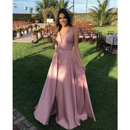 Купить Bridesmaid Dress Elegante A Linha Stain Vestidos de Noite V Profundo Neck Mangas Beading Cintura Longo Vestido Robe Soirée Festa