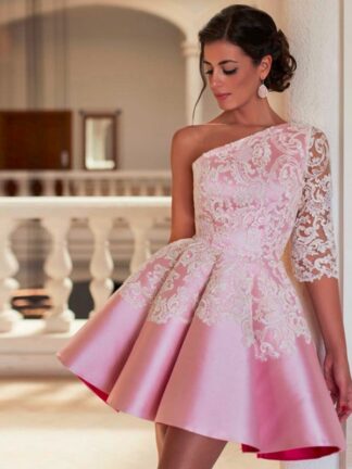 Купить Ball Gown One Shoulder prom dress robe de soiree Pink Evening Party Sexy Short Pageant