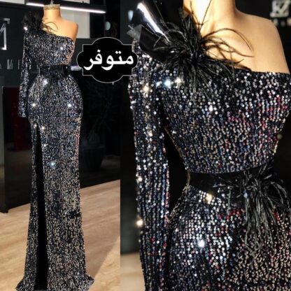 Купить Sparkly Long Sleeve Mermaid Prom Dresses 2020 Sequined Feather Evening Gowns Formal Wear Evening Dress robe de soiree