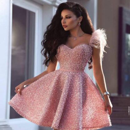 Купить Sexy Pink Cocktail Dress Arabic Dubai Style Knee Length Short Formal Club Wear Homecoming Prom Party evening Gown Plus Size1