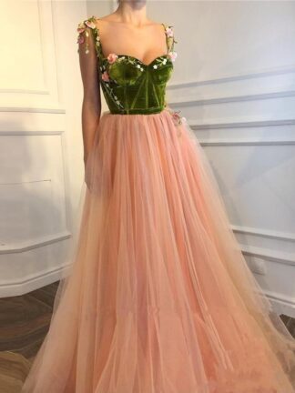 Купить 2020 Blush Pink 3D Floral Long A Line Prom Dresses Velvet Top Appliqued Girls Pageant Engagement Custom Made Party Evening Dress