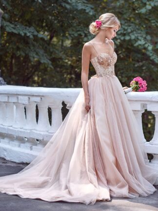 Купить Blush Gowns Tulle Wedding Dresses Sequins Spaghetti Straps Sleeveless Bridal Off the Shoulder Vestidos Noiva