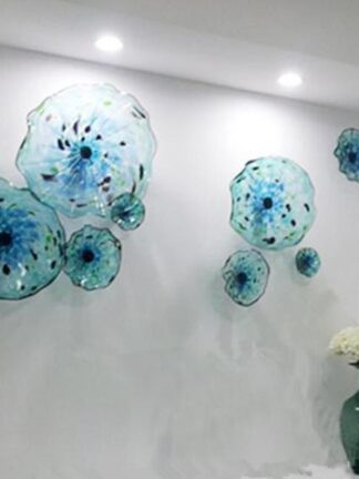 Купить Creative Murano Flower Plate Arts Lamp Blue Color 100% Hand Blown Glass Hanging Plates Scallop Edges Shape