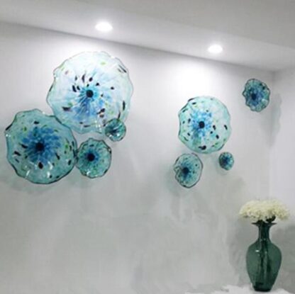 Купить Creative Murano Flower Plate Arts Lamp Blue Color 100% Hand Blown Glass Hanging Plates Scallop Edges Shape