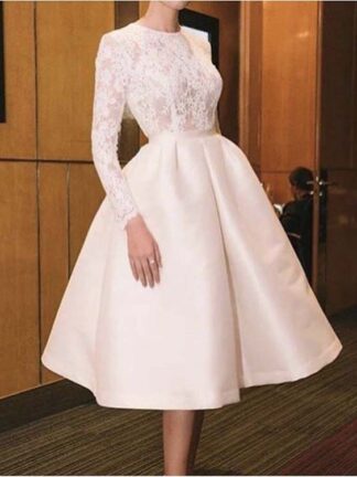 Купить Dubai Muslim Short Evening Dress Lace Jewel Neck Full Sleeves Tea Length Formal Party Dresses Gowns Vestidos