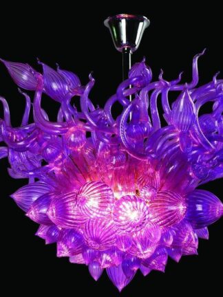 Купить Purple Color Flower Chandelier Pendant Lamp High Hanging LED Flush Mounted Chandeliers Hand Blown Glass Chandelier Lighting