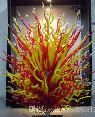 Купить Hot! Hand Blown Glass Standing Floor Lamps Red and Yellow Blown Glass Sculpture for Garden Art Decoration Murano Glass Standing Sculptures