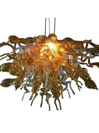 Купить Wholesale Hand Blown Murano Glass Chandeliers Lamp Amber Hanging Pendant Lighting LED Modern Art Decor Large Free Ship