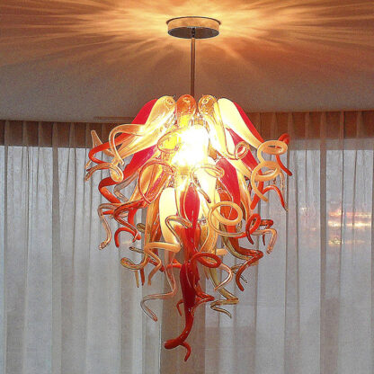 Купить Lamps Hand Blown Glass Chandelier Light Italian Retro Ceiling Lighting Red and Amber Lampshade Blown-Glass Chandeliers Pendant Lights