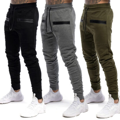Купить Januarysnow Mens Jogger Zip pocket Sweatpants Man Gyms Workout Fitness Cotton Trousers Male Casual Fashion Skinny Track Pants