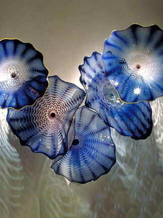 Купить Classic Blue Murano Plate 100% Hand Blown Glass Lamps Lights Decorative Wall Hanging Light LED Sconce