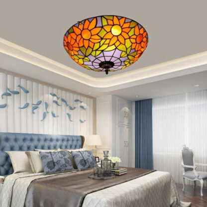 Купить Blue glass ceiling light tiffany glass dome ceiling lamp bedroom 40CM sun flower retro stained glass lights TF053