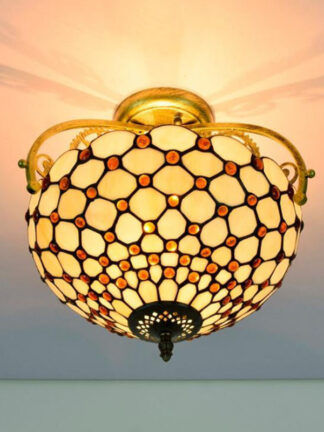 Купить Minimalist white ceiling light 34CM in diameter hotel hall tiffany style stained glass ceiling lights TF095