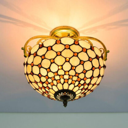 Купить Minimalist white ceiling light 34CM in diameter hotel hall tiffany style stained glass ceiling lights TF095