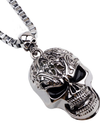 Купить Europe and USA Antique Silver Plated Skull Necklace Mens Hip-hop Style Long Chain Necklaces