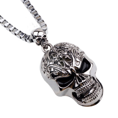 Купить Europe and USA Antique Silver Plated Skull Necklace Mens Hip-hop Style Long Chain Necklaces