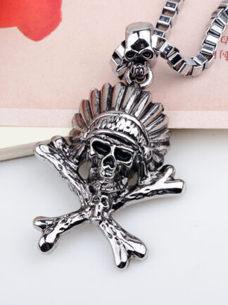 Купить Western Country Antique Silver Plated Skull Necklace Mens Street Style Long Chain Necklaces