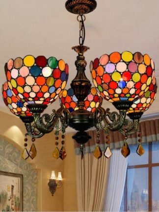 Купить 40W*5 Stained Glass Chandelier Flower Pattern White European Retro Living Room Chandelier Bedroom Kitchen Fairy Lamp Can Be Customized TF008