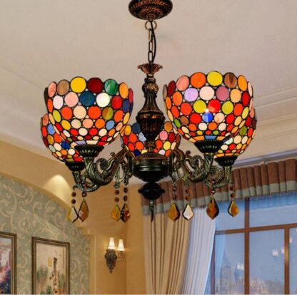 Купить 40W*5 Stained Glass Chandelier Flower Pattern White European Retro Living Room Chandelier Bedroom Kitchen Fairy Lamp Can Be Customized TF008