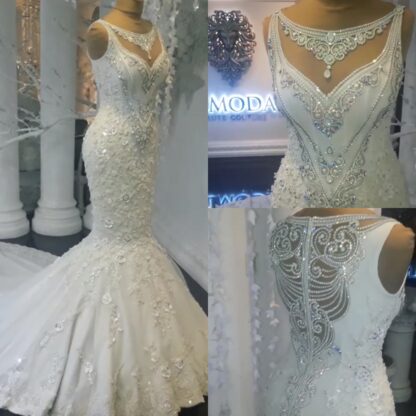 Купить 2019 Royal Garden Sleeveless Mermaid Crystal Wedding Dresses Rhinestones SweepTrain See Through Backless Bridal Gowns