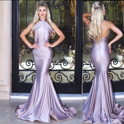 Купить 2019 Cheap Lavender Mermaid Prom Dresses High Neck Pleats Ruffles Dresses Evening Party Gown robes de bal vestidos de fiesta