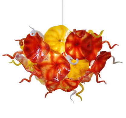 Купить Lamps Creative Flower Plates Hand Blown Glass Chandelier Lighting Orange Yellow Color Chain LED Light Fixture Chandeliers