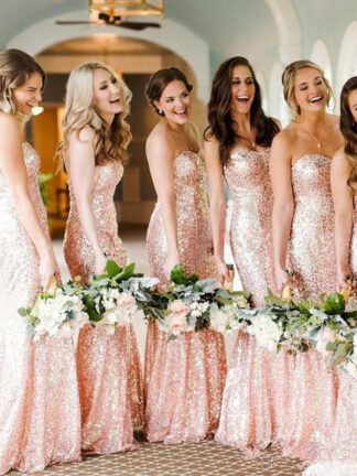 Купить Rose Gold Sequins Mermaid Bridesmaid Dresses Custom Made Sweetheart Long Wedding Guest Dress Evening Party Gowns
