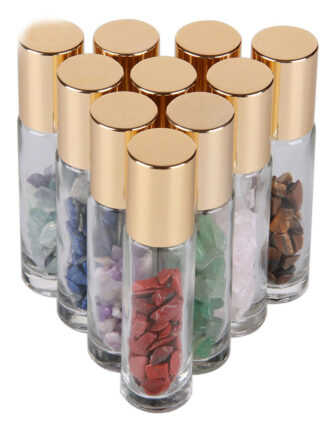 Купить Natural Semiprecious Stones Essential Oil Gemstone Roller Ball Bottles Clear Glass Healing Crystal Chips 10ml 10pcs/lot P233