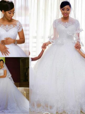 Купить African Vintage Lace Appliques Ball Gown Wedding Dresses 2020 Short Sleeves Cheap Wedding Gowns PLus Size Bride Dresses vestido de novia