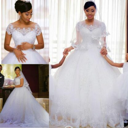 Купить African Vintage Lace Appliques Ball Gown Wedding Dresses 2020 Short Sleeves Cheap Wedding Gowns PLus Size Bride Dresses vestido de novia