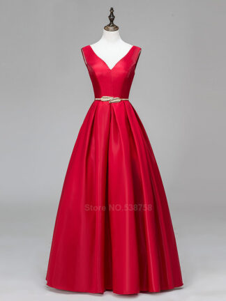Купить V-neck Double shoulder prom dress long a-line red elegant stain formal evening party dresses robe de soiree