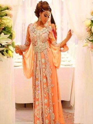 Купить 2022 Gorgeous Beaded Evening Dress Formal Abaya Dubai Moroccan Kaftans Long Sleeves Middle East Arabic Luxury Party Ball Celebrity