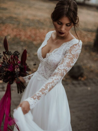 Купить Wedding Dress vestido noiva Sleeves V-Neck Long Beach Bridal Gowns Floor Length Appliques Zipper Back Simple Robe De Mariee