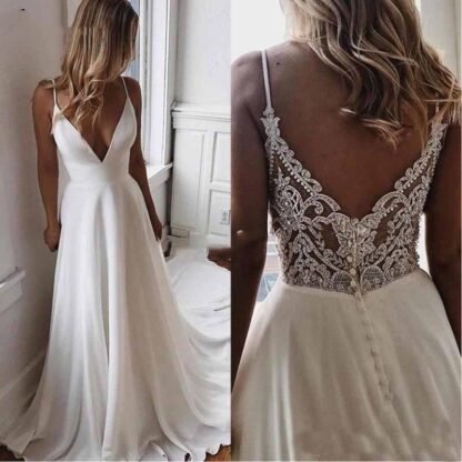 Купить Simple Chiffon A Line Boho Beach Wedding Dress Bead Applique Formal Bridal Gowns lakshmigown Bride Vestidos De Novia