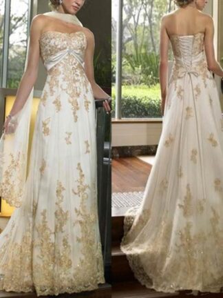 Купить Luxury Gold Lace Applique Wedding Gown Dresses with Wrap 2022 Vintage Sweetheart Gothic Lace-up Back Shiny Beaded Bride
