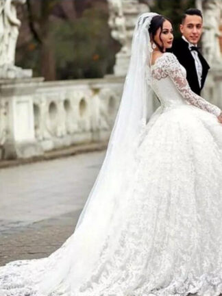 Купить Luxury Lace Princess Ball Gown Wedding Dress With Long Sleeves Romantic Bridal Vestido De Noiva Vintage