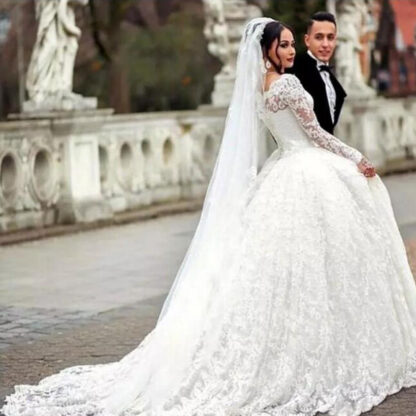 Купить Luxury Lace Princess Ball Gown Wedding Dress With Long Sleeves Romantic Bridal Vestido De Noiva Vintage