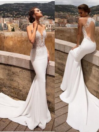 Купить Sexy gowns Beach Wedding Dresses Elegant Mermaid Bridal Lace Appliqued Vestido De Noiva Lorie Boho