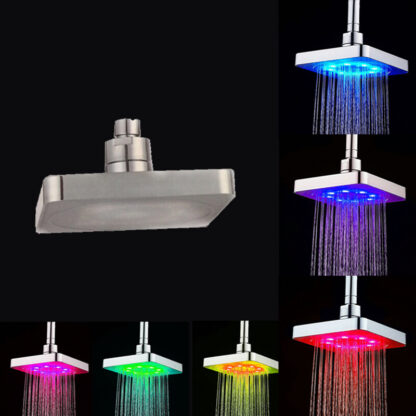 Купить 6 Inch Square Water Powered Rainfall Led Shower Head.Bathroom 21.5*21.5*9.3cm 3 Colors Change Led Showerhead Without Shower Arm.Chuveiro Led
