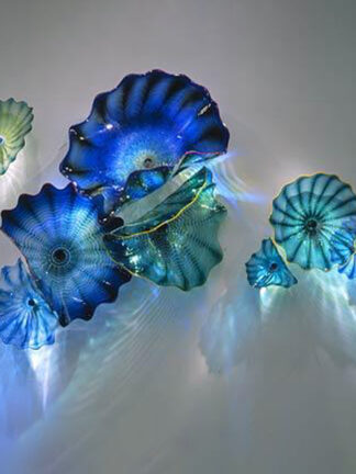 Купить Blue Teal Shade 100% Murano Hanging Plate Arts Lamp Borosilicate Hand Blown Glass Flower Wall Art Plates