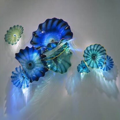 Купить Blue Teal Shade 100% Murano Hanging Plate Arts Lamp Borosilicate Hand Blown Glass Flower Wall Art Plates