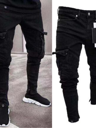 Купить Januarysnow Long Pencil Pants Ripped Jeans Slim Spring Hole Men's Fashion Thin Skinny Jeans for Men Hiphop Trousers Clothes Clothing